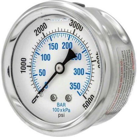 Engineered Specialty Products, Inc Pic Gauges 2 1/2" Pressure Gauge, Liquid Filled, 5000 PSI, SS Case, Center Back Mount, PRO-202L-254R PRO-202L-254R